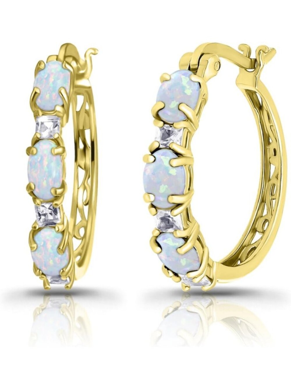 Sterling Silver Birthstone Hoop Earrings, Oval & Princess Gemstone, Trendy